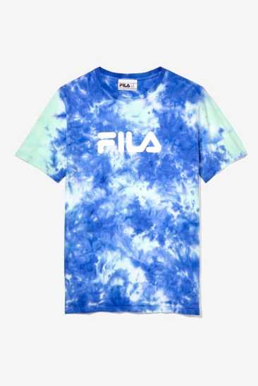Fila Homme Tie Dye Fila Logo Tee 498 Amparo Bleu / Petrified Vert / Blanche Fila France ZRG-251634